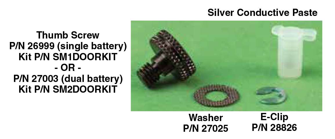 SB1010 SM battery door thumb screw, washer, e-clip, and conductive paste