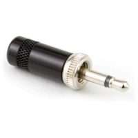 Black 3.5mm audio plug with metal tip and knurled grip