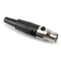 Black and silver XLR connector with a strain relief boot