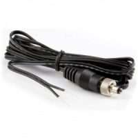 Black DC power cable with stripped wires and a barrel connector