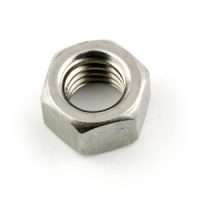 Hex nut, a metal fastener with internal threads, shown on a white background.