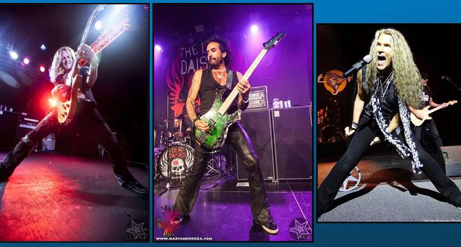 The Dead Daisies band members at NAMM 2019, playing guitars on stage.