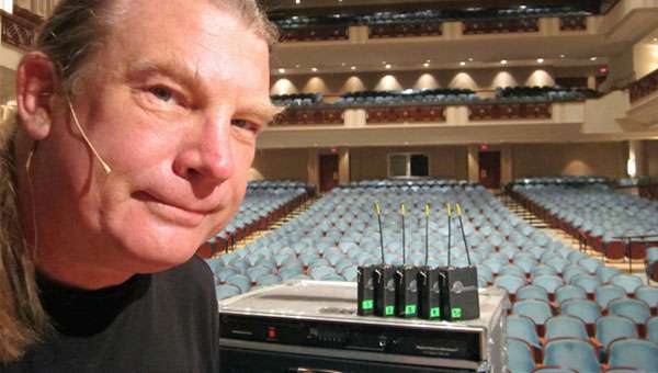 Sound engineer with Lectrosonics wireless microphones at Preservation Hall