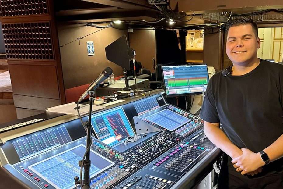 Monitor engineer Josh Cruz with Lectrosonics gear for Charlie Puth's binaural mix.