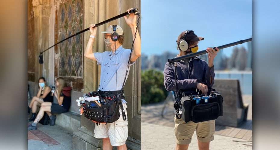 Sound mixer with boom pole and Lectrosonics gear in NYC