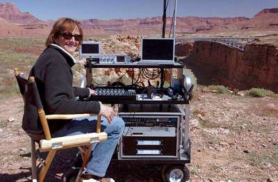 Sound mixer at work on the set of Stephen King's "Desperation" mini-series