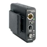 Lectrosonics UM450 wireless microphone transmitter with audio level control and antenna input.