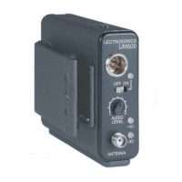 Lectrosonics UM500 wireless microphone transmitter with audio level knob.