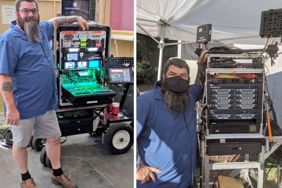 Atlanta sound mixer Aaron "Cujo" Cooley with his remote audio workflow rig