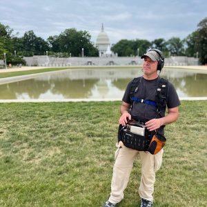 Greg Murphy with Lectrosonics gear at the National Mall, Washington D.C.