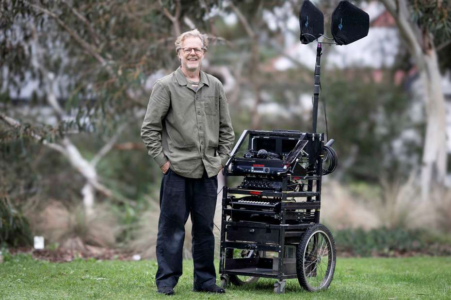Man with Lectrosonics sound equipment for Apple Cider Vinegar podcast